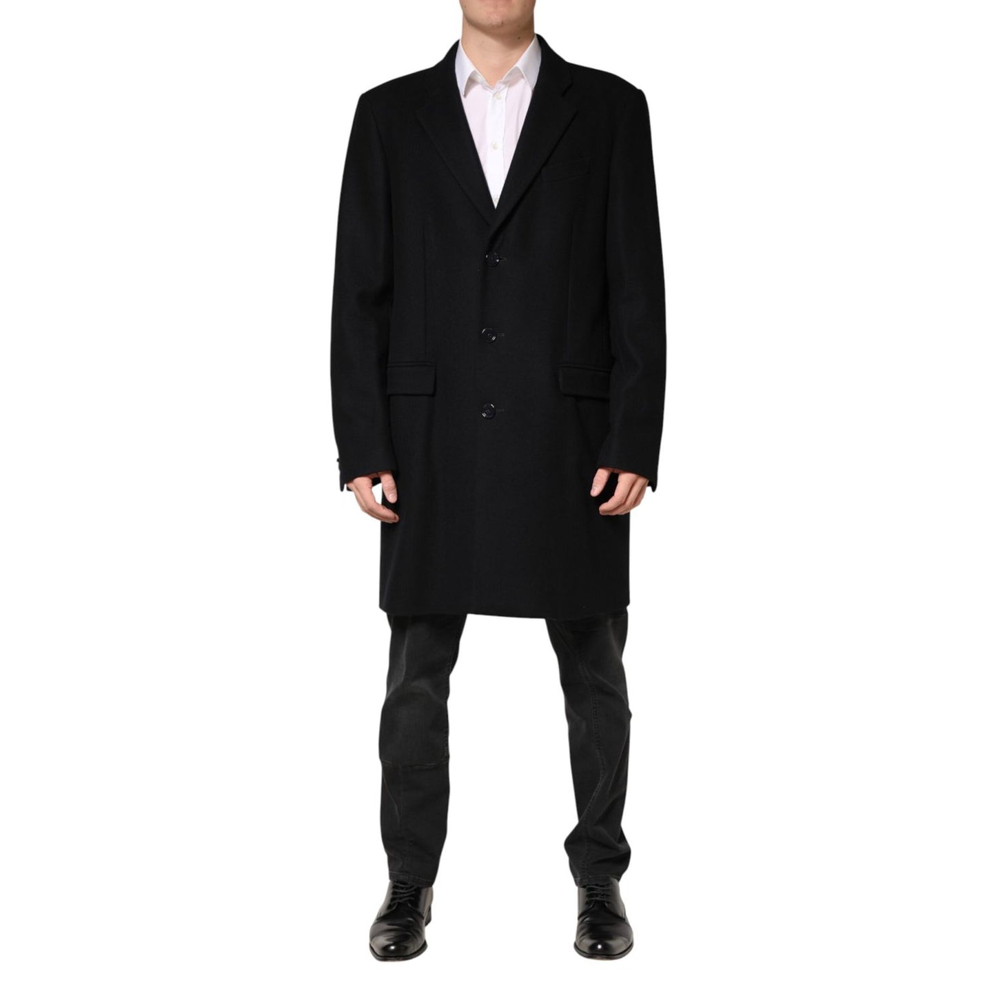 Dolce & Gabbana Black Wool Single Breasted Long Coat Jacket