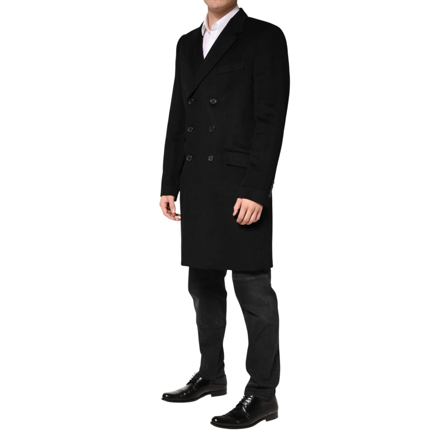 Dolce & Gabbana Black Wool Double Breasted TrenchCoat Jacket