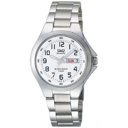 Q&Q Mod. GENT DAY & DATE wristwatch, metal case 38mm, quartz movement, SS bracelet, water resistant 5 ATM, day and date function