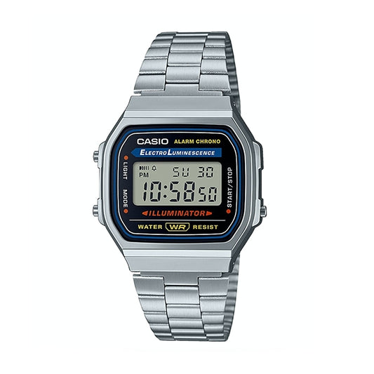 CASIO VINTAGE Mod. ICONIC - CLASSIC SILVER wristwatch with multifunctional quartz movement, 3 ATM water resistance, and metal strap.