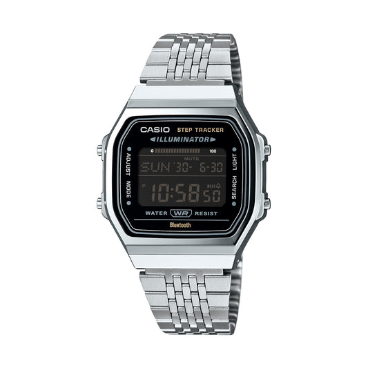 CASIO VINTAGE Mod. BLUETOOTH® SMARTPHONE LINK - STEEL - built-in accelerometer senses body movements + steps counter - BLACK