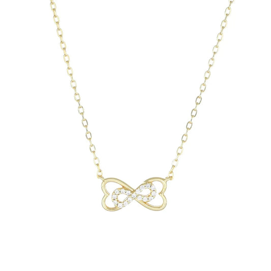 AMEN JEWELRY Mod. CLICGBZ elegant gold heart infinity pendant necklace on white background