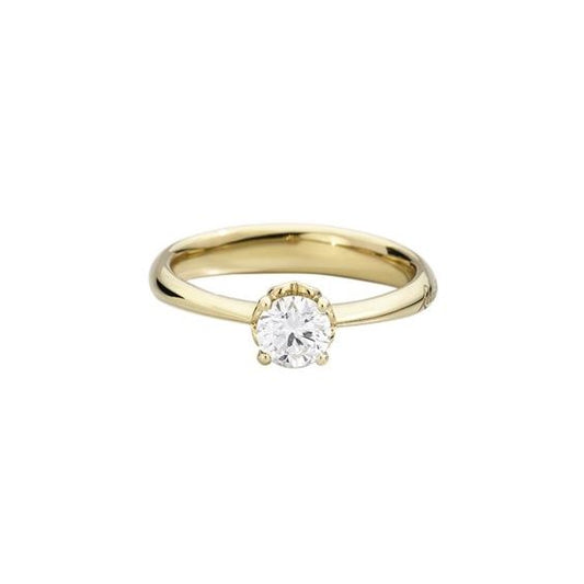 Elegant gold ring with diamond, ANELLI RECARLO MOD. R01SO001_G034-14 displayed on white background.