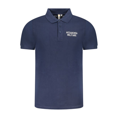 Accademia Militare Blue Cotton Polo Shirt with short sleeves, contrast print, logo, and three-button design.