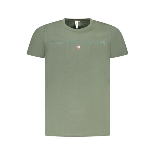 Accademia Militare Green Cotton T-Shirt with short sleeves, crew neck, and logo print.