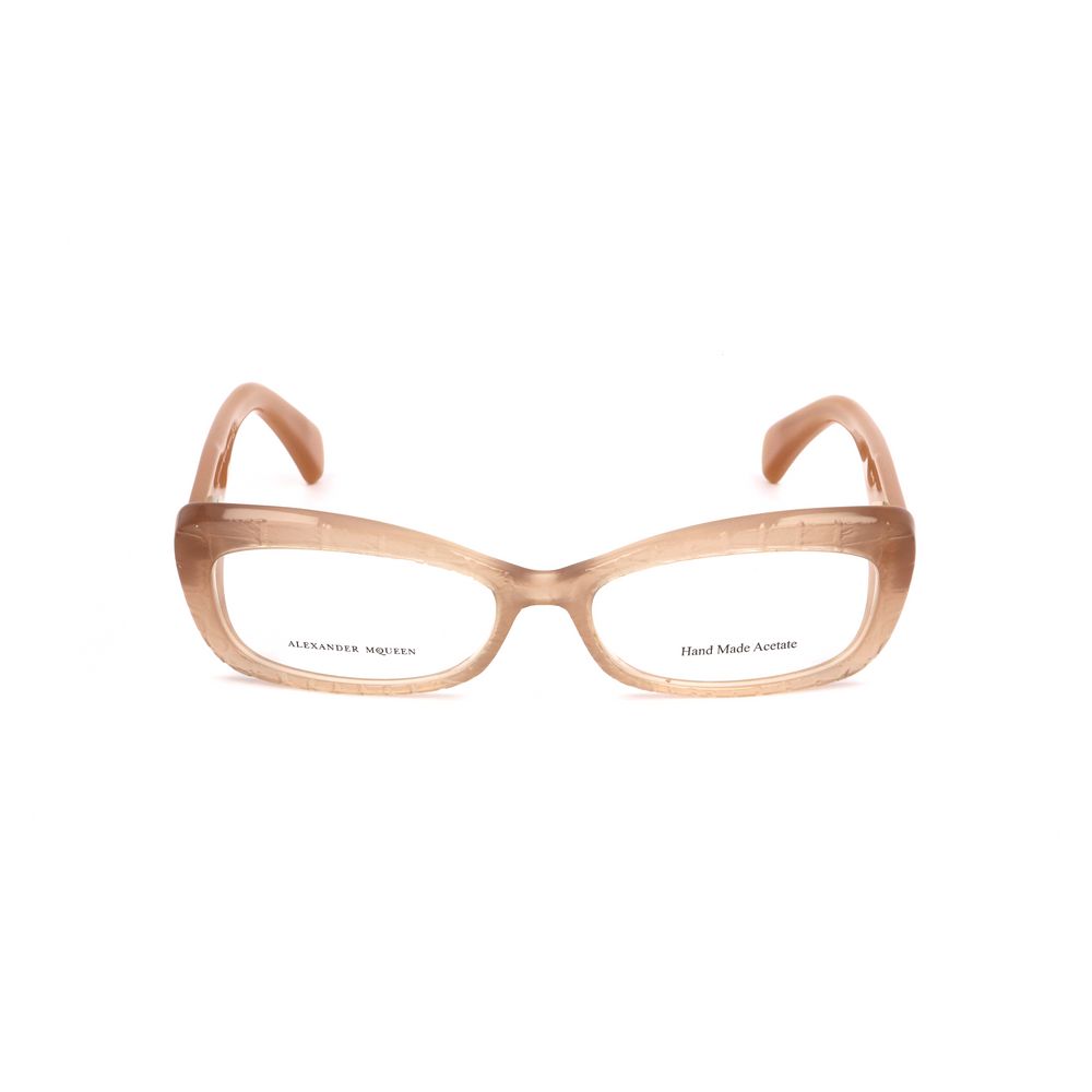 Alexander McQueen Bicolor Acetate Frames in beige and light brown, front view showcasing design and color.