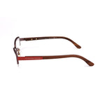 Alexander McQueen Bicolor Metal Frames in burgundy and red semi-matte, side view of elegant designer eyewear for women.