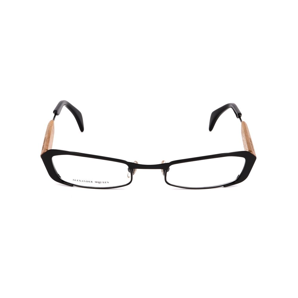 Alexander McQueen Black Metal Frames with rectangular lenses and wood accents, unisex fashion eyewear.