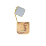 Alviero Martini Prima Classe Beige Copper Accessory women's keychain with gold-tone chain and map design.