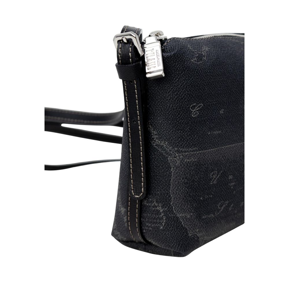 Close-up of Alviero Martini Prima Classe Black Polyester Handbag with side view and zipper detail.