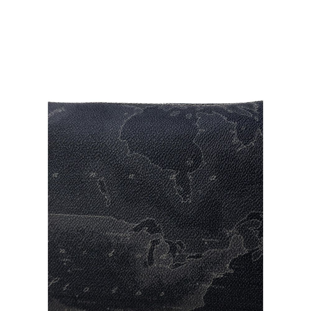Detail of Alviero Martini Prima Classe Black Polyester Handbag showing its textured surface with map design.