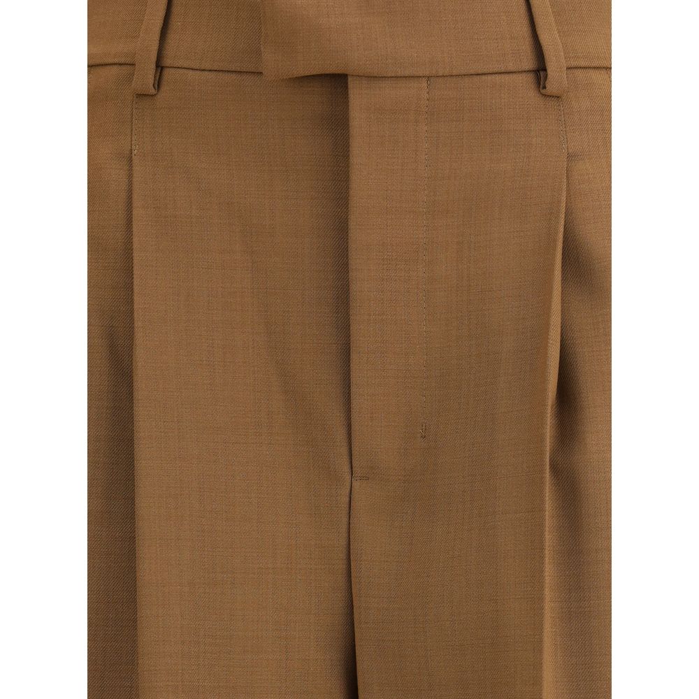 Close-up of Ami Paris Brown Wool Casual Pants showing high waist and pleat details.