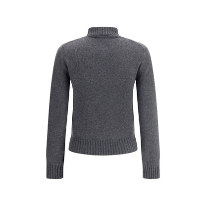Ami Paris Gray Cashmere Turtleneck with ribbed trim on neck, cuffs, and hem, featuring Ami De Coeur logo, back view.
