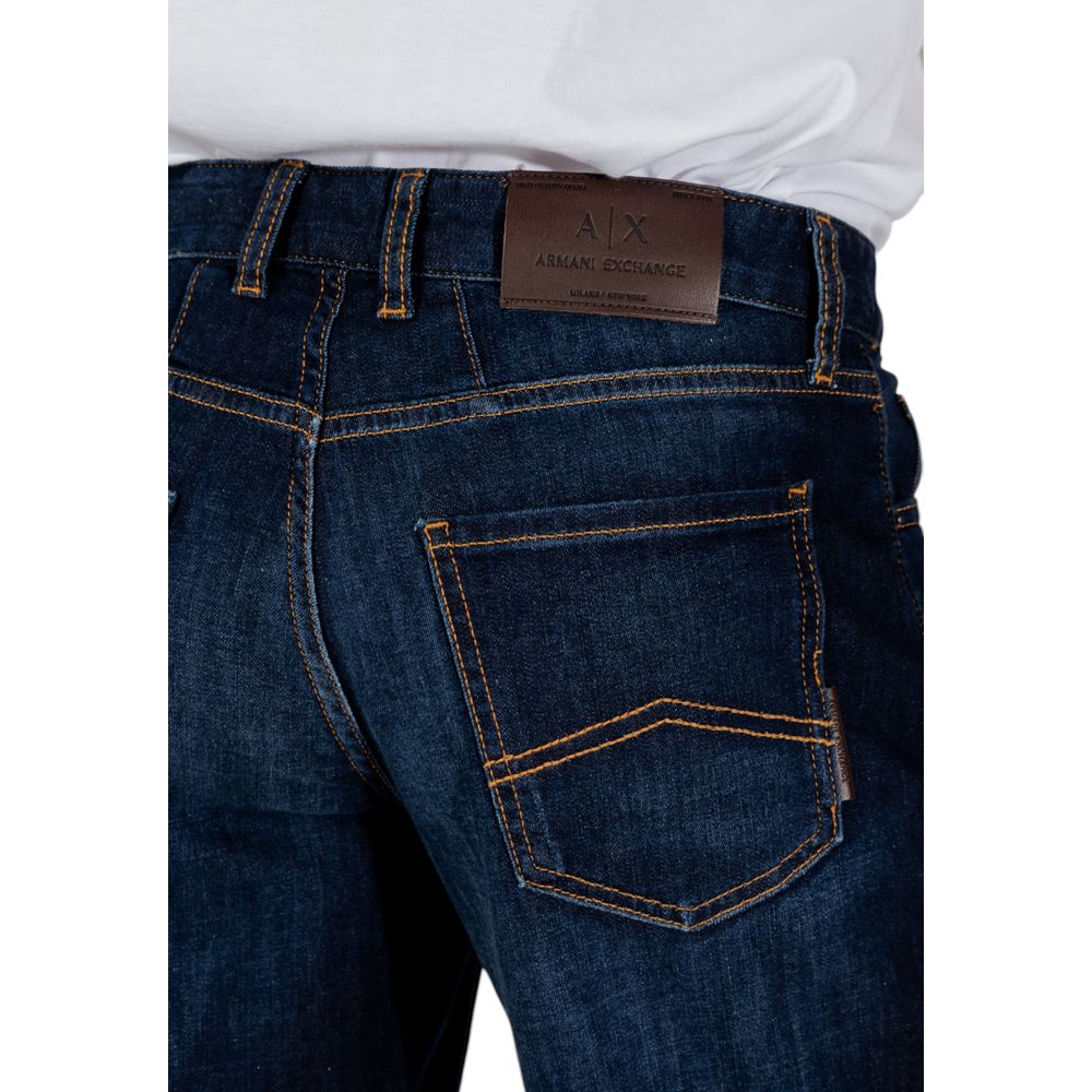 Armani Exchange Blue Cotton Bermuda featuring back pocket and logo patch; men's spring/summer collection