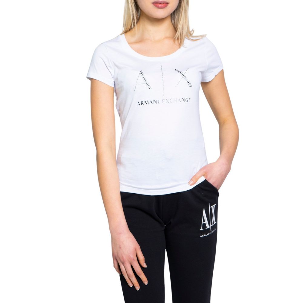 Armani Exchange White Cotton T-Shirt for women, short sleeved, 100% cotton, casual wear