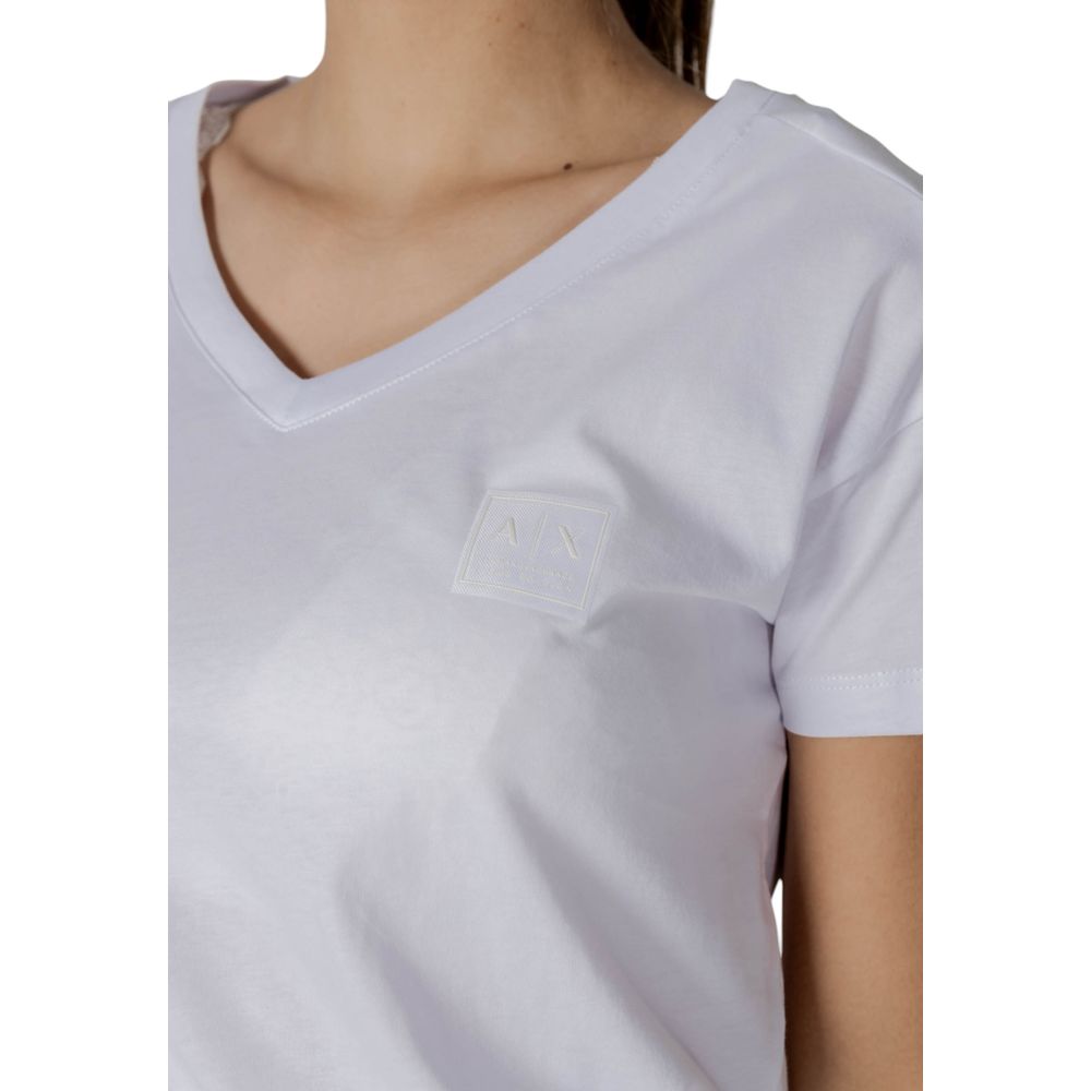 Armani Exchange White Cotton T-Shirt for women, short-sleeved, 100% cotton, stylish casual wear.