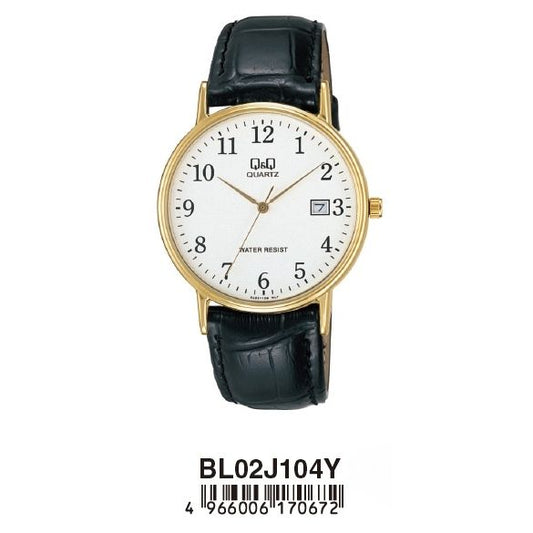 Q&Q Mod. LADY DATE wristwatch with 35mm metal case, leather strap, quartz movement, mineral dial, packaged in official box
