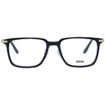 BMW Black Men Glasses Frame, rectangle, full-rim design with black metal and plastic frame, demo lenses, includes branded case.