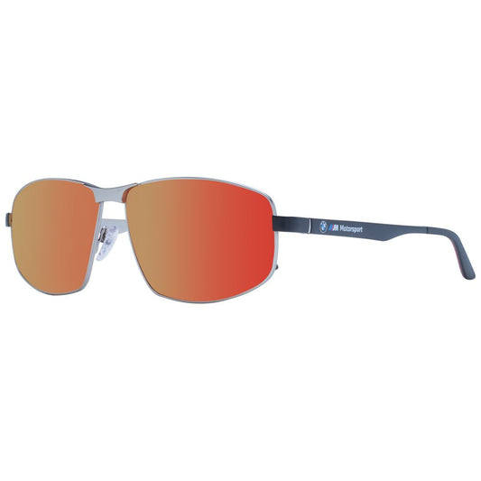 BMW Motorsport Gray Men Sunglass with grey metal frame and mirrored green lenses, offering 100% UVA & UVB protection. Full-rim geometric style.