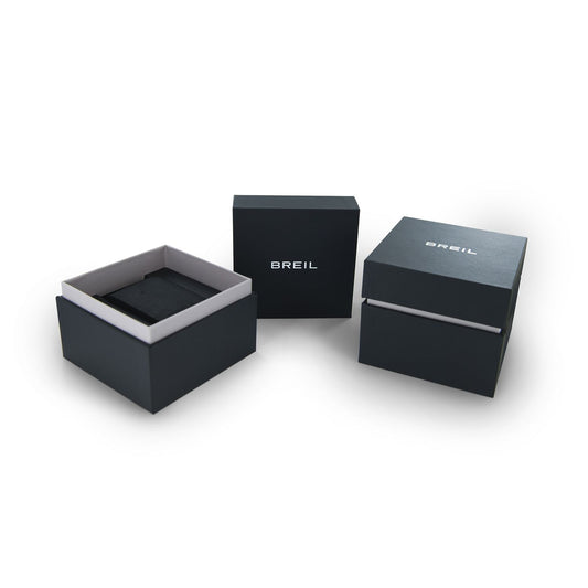 Official packaging for BREIL Mod. TW1980 chronograph watch for gents, showcasing the elegant black box design.