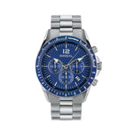 BREIL Mod. TW2058 quartz gent watch with blue dial and chronograph features, water resistant 10 ATM, silver stainless steel bracelet.