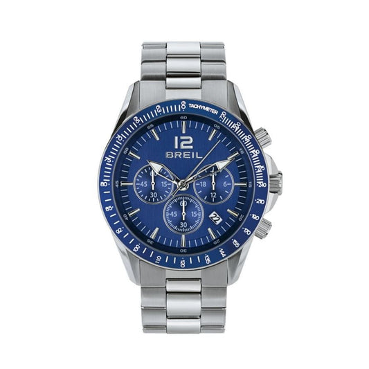 BREIL Mod. TW2058 quartz gent watch with blue dial and chronograph features, water resistant 10 ATM, silver stainless steel bracelet.