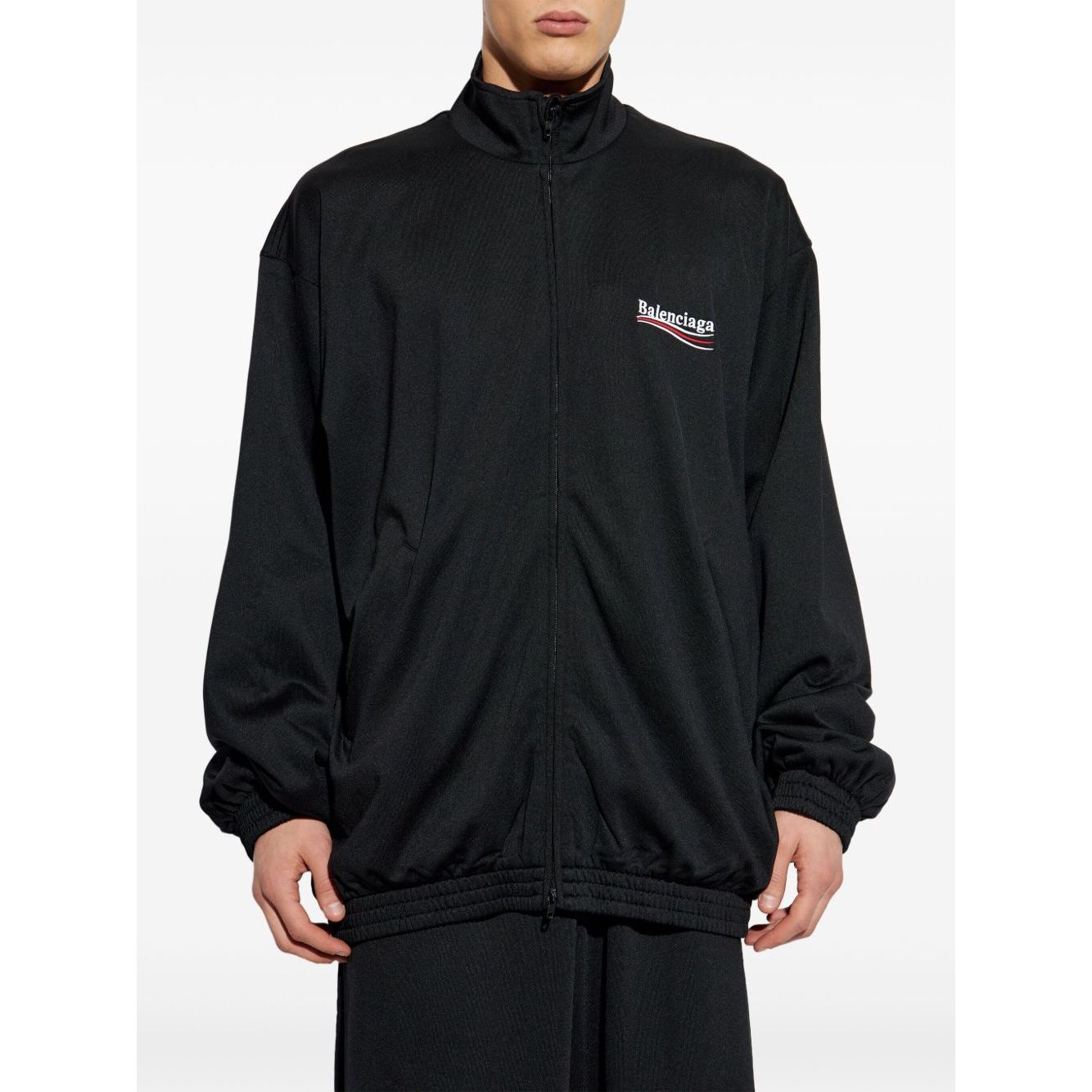 Balenciaga Coats Black two-way zip blouson jacket with side welt pockets, true to size, model wearing size 2, Political Campaign design