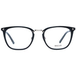 Bally Black Men Glasses Frame with metal black full-rim trapezium design, demo lenses, and branded case included.