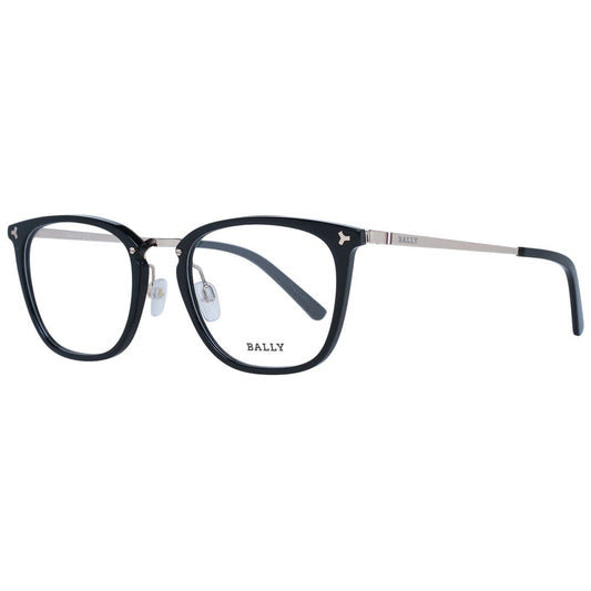 Bally Black Men Glasses Frame with black metal full-rim, trapezium style, demo lenses, and branded case included.