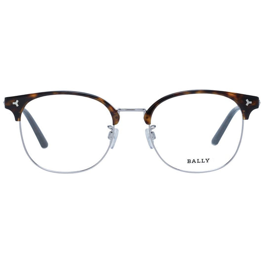 Bally Brown Men Glasses Frame, full-rim round design, metal material, brown color, demo lenses, frame width 150mm, temples length 145mm.