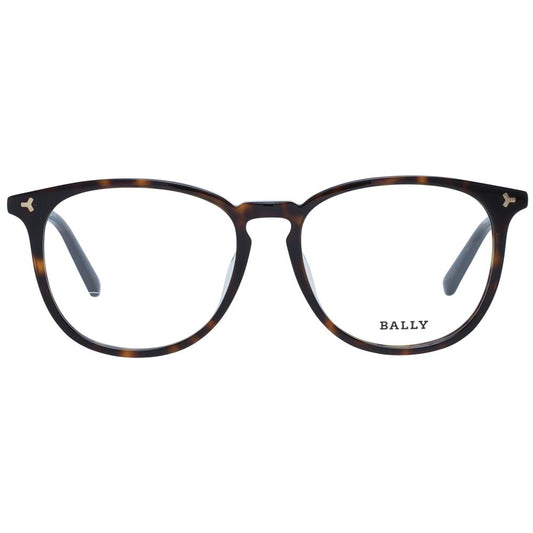Bally Brown Women Glasses Frame in full-rim style, plastic material, 53-16-145 size with demo lenses, branded case included.