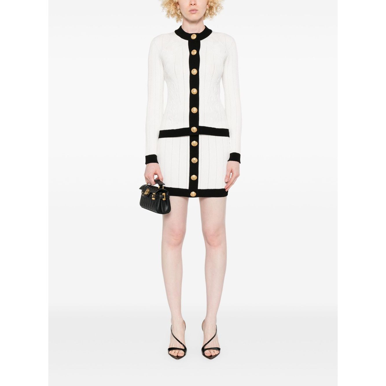 Balmain Button-embellished ribbed-knit mini skirt Skirts