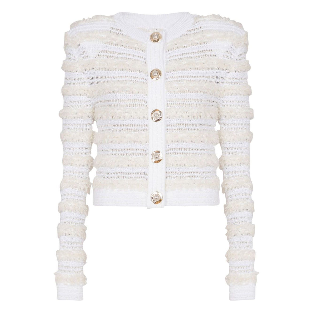 Balmain Long-sleeved tweed-effect knit cardigan Topwear