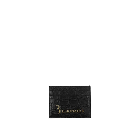 Billionaire Italian Couture Black Crocodile Cardholder with gold logo, 5 card slots, made of Caiman Crocodilus, size 8x10.5 cm