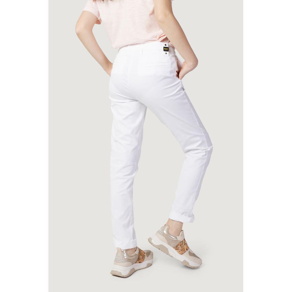 Back view of woman wearing Blauer White Cotton Casual Pants with turned-up hem, showcasing a refined and comfortable fit.