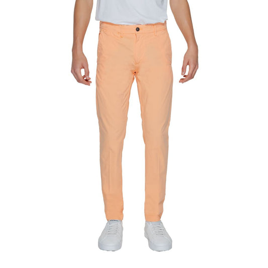 Borghese Orange Cotton Chino Pants showcasing comfort fit with side and welt back pockets, ideal for a casual polished look.