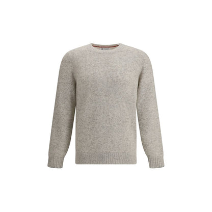 Brunello Cucinelli Gray Alpaca Vicugna Pacos Sweatshirt with ribbed crew neck, cuffs, and hem, featuring a modern mélange pattern.