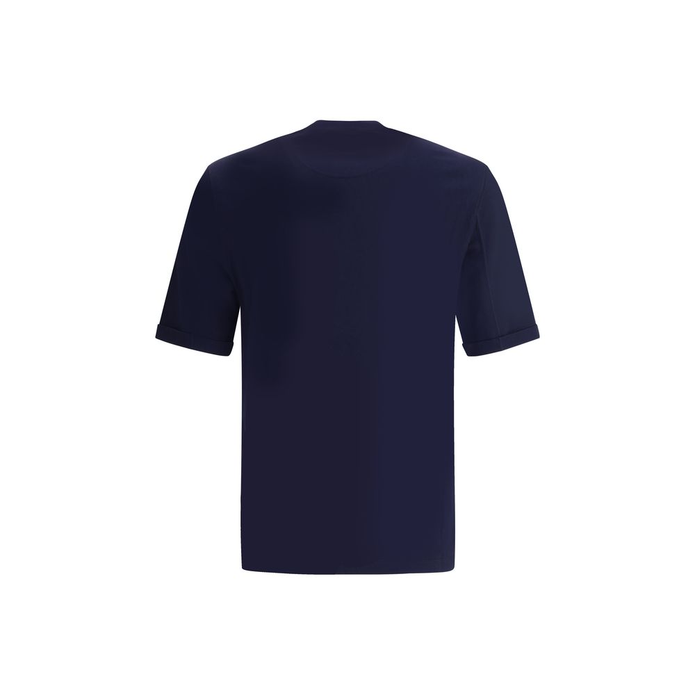 Back view of Brunello Cucinelli Monochrome T-Shirt with high ribbed crew neck and turned-up hem in versatile design.