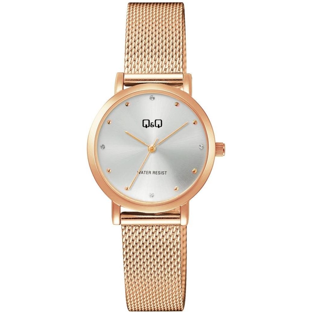 Q&Q Mod. LADY ONLY TIME wristwatch with 30mm metal case, mesh strap, mineral dial, quartz movement, and 3 ATM water resistance.