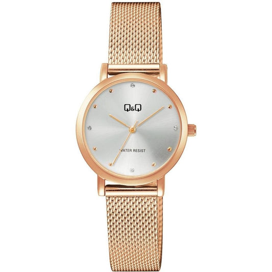 Q&Q Mod. LADY ONLY TIME wristwatch with 30mm metal case, mesh strap, mineral dial, quartz movement, and 3 ATM water resistance.
