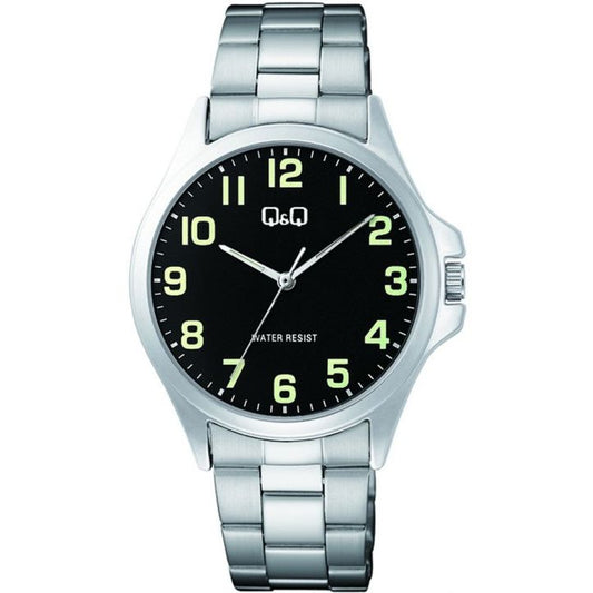 Q&Q Mod. GENT ONLY TIME men's wristwatch with metal strap, 40mm case, water resistant, quartz movement, mineral dial with official box packaging.