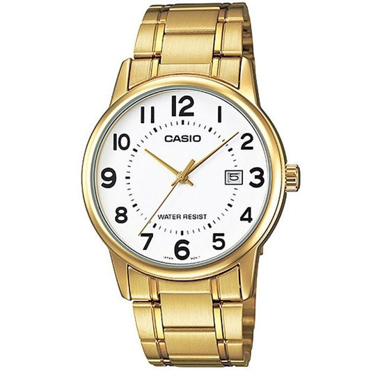 CASIO COLLECTION Mod. DATE GOLD - WHITE wristwatch, water resistant 3 ATM, 42 mm SS IP Gold case, quartz movement, official packaging.