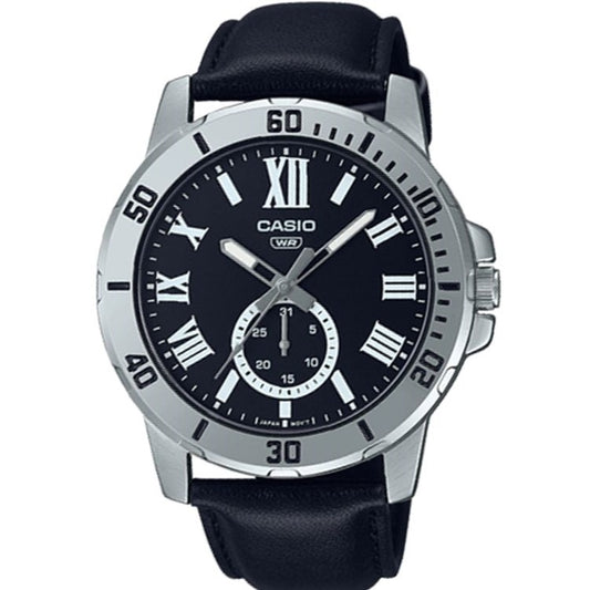 CASIO COLLECTION Mod. DIVER DATE LEATHER - BLACK wristwatch with stainless steel case and leather strap, quartz movement