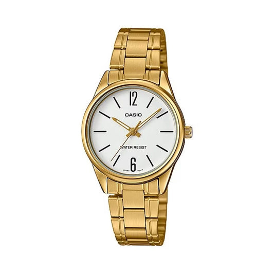 CASIO COLLECTION Mod. ONLY TIME LADY GOLD SERIE - WHITE wristwatch with quartz movement, water resistant, metal case and strap.