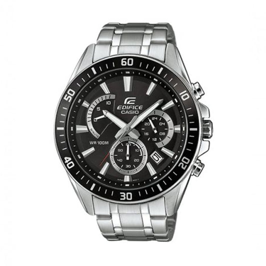 CASIO EDIFICE Mod. RETROGRADE CHRONOGRAPH XL - BLACK, stainless steel watch with black dial and chronograph feature for gents, 10 ATM water resistance.