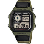 CASIO SPORT Mod. DIVER - WORLD TIME ILLUMINATOR 5 ALARMS - FUTURE CLASSIC COLLECTION - KAKHI GREEN wristwatch with fabric strap.