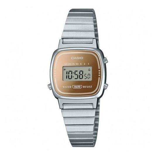 CASIO VINTAGE Mod. ICONIC MINI STEEL - BRONZE wristwatch for ladies, featuring splash-proof case, quartz movement, and official packaging