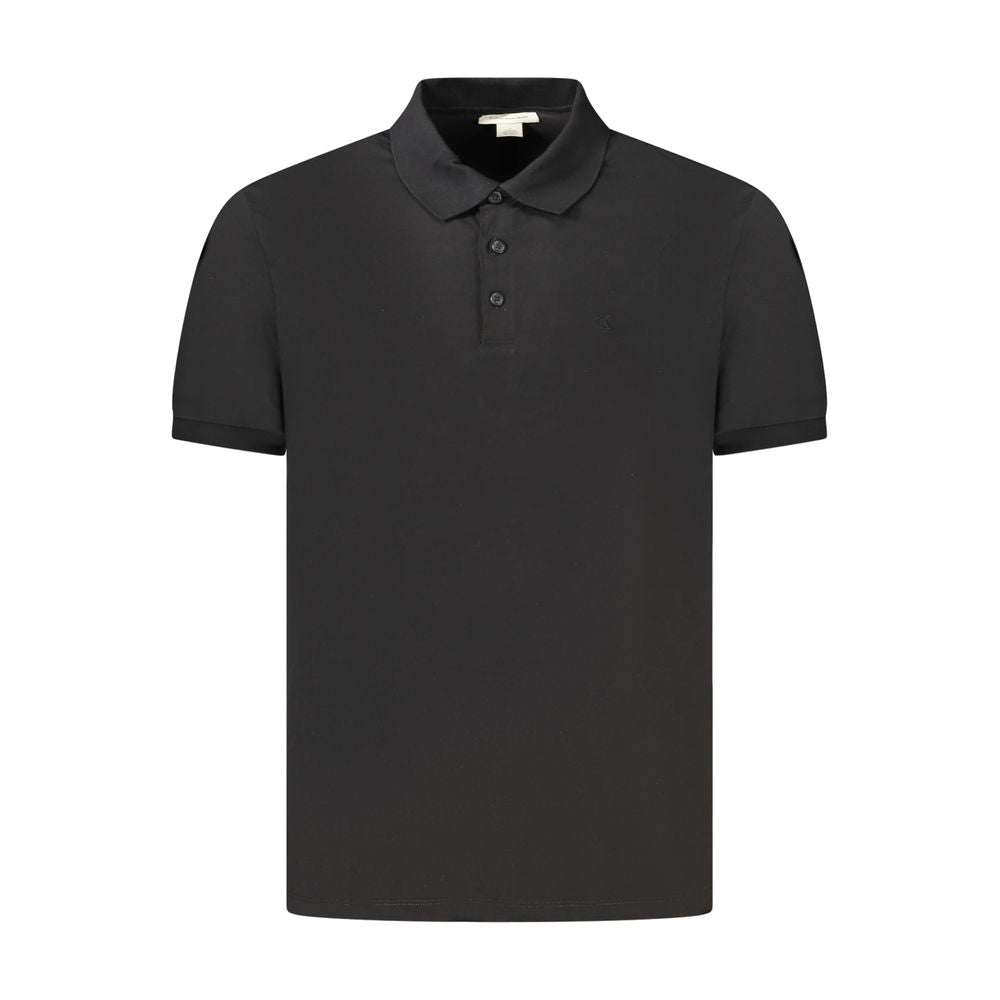 Calvin Klein Black Cotton Men Polo Shirt with logo, classic fit, short sleeves, three-button placket, and sleek design.