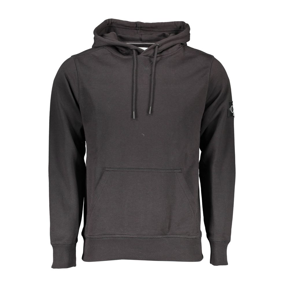 Calvin Klein Black Cotton Men Sweater with Central Pocket and Hood - sleek design, bold logo, comfort, trendy luxury fashion piece.