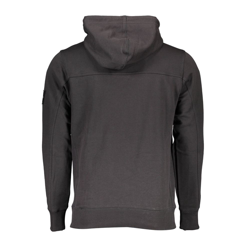 Calvin Klein Black Cotton Men Sweater with Central Pocket and Hood, showcasing sleek design and contemporary style.